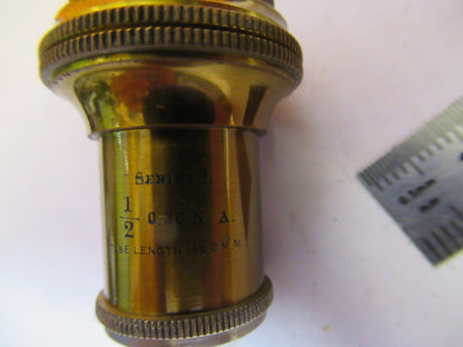 ANTIQUE BAUSCH LOMB BRASS OBJECTIVE 1/2in MICROSCOPE PART AS PICTURED Y1-A-53
