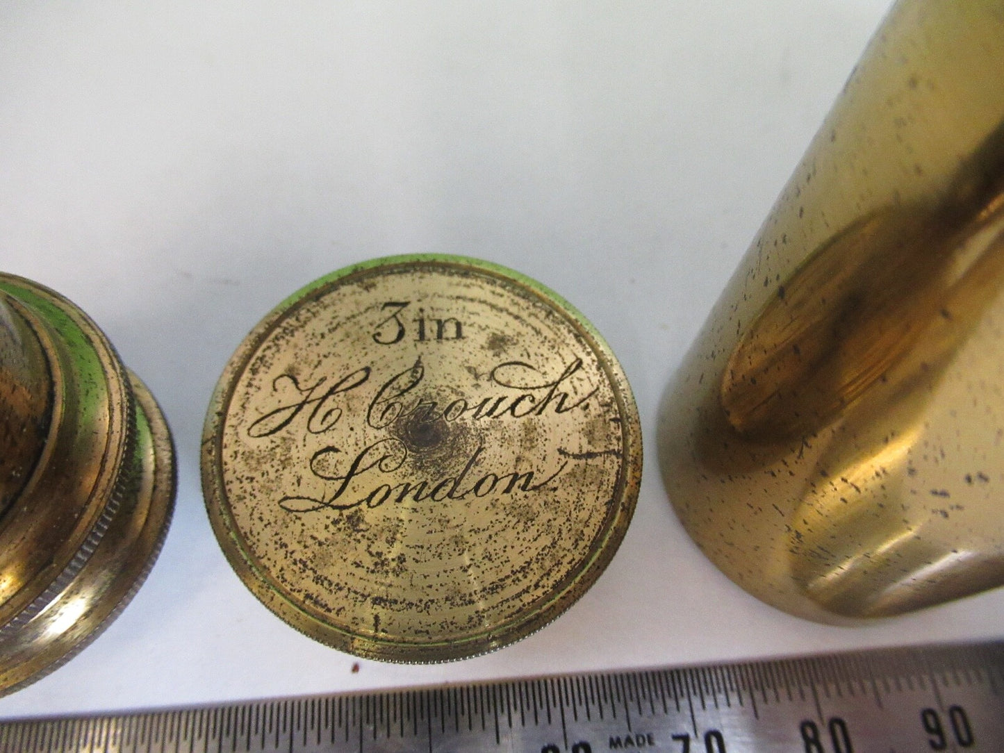 ANTIQUE BRASS OBJECTIVE 3in LENS HENRY CROUCH UK MICROSCOPE PART F8-B-27