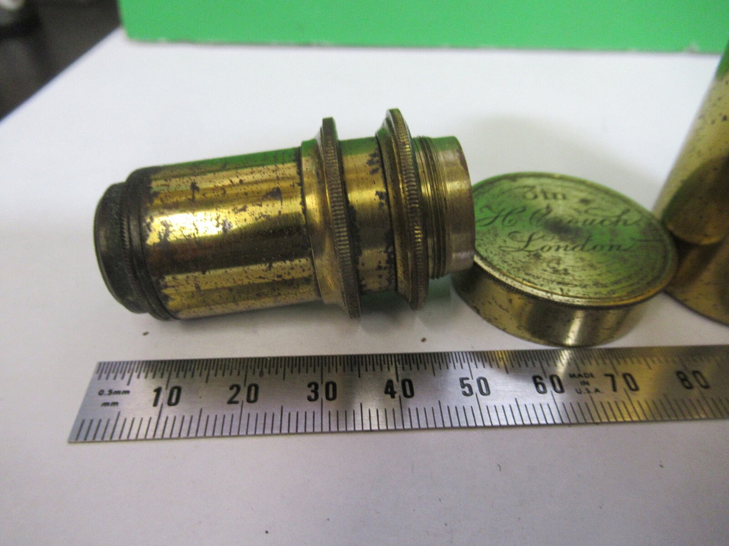 ANTIQUE BRASS OBJECTIVE 3in LENS HENRY CROUCH UK MICROSCOPE PART F8-B-27