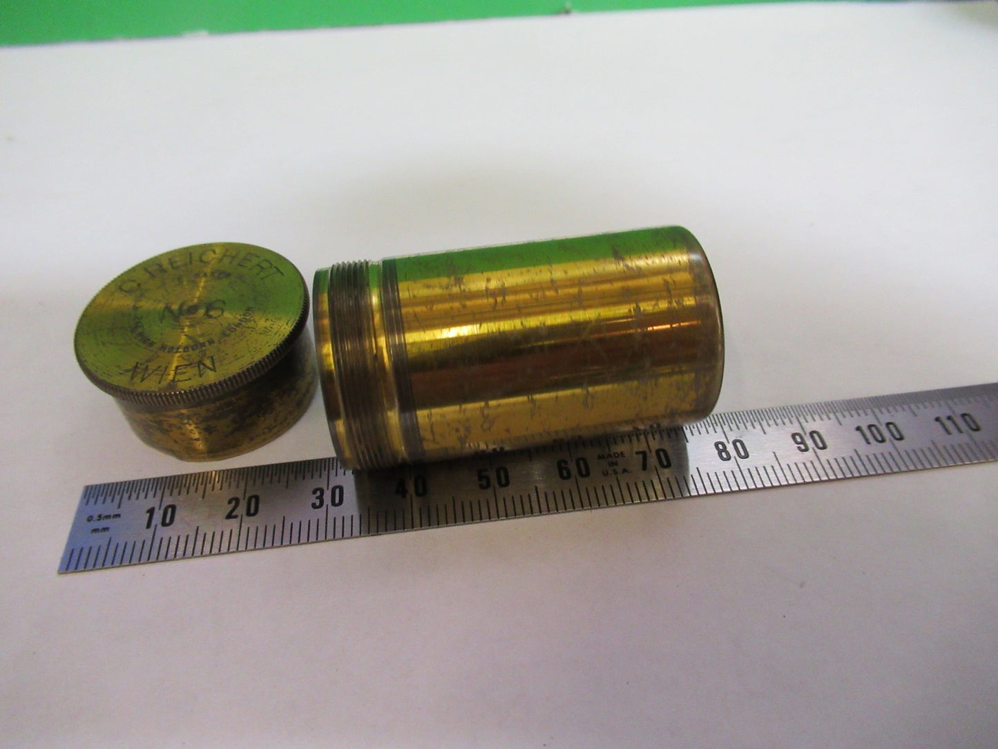 ANTIQUE BRASS EMPTY REICHERT AUSTRIA OBJECTIVE CANISTER MICROSCOPE PART T6-A-15