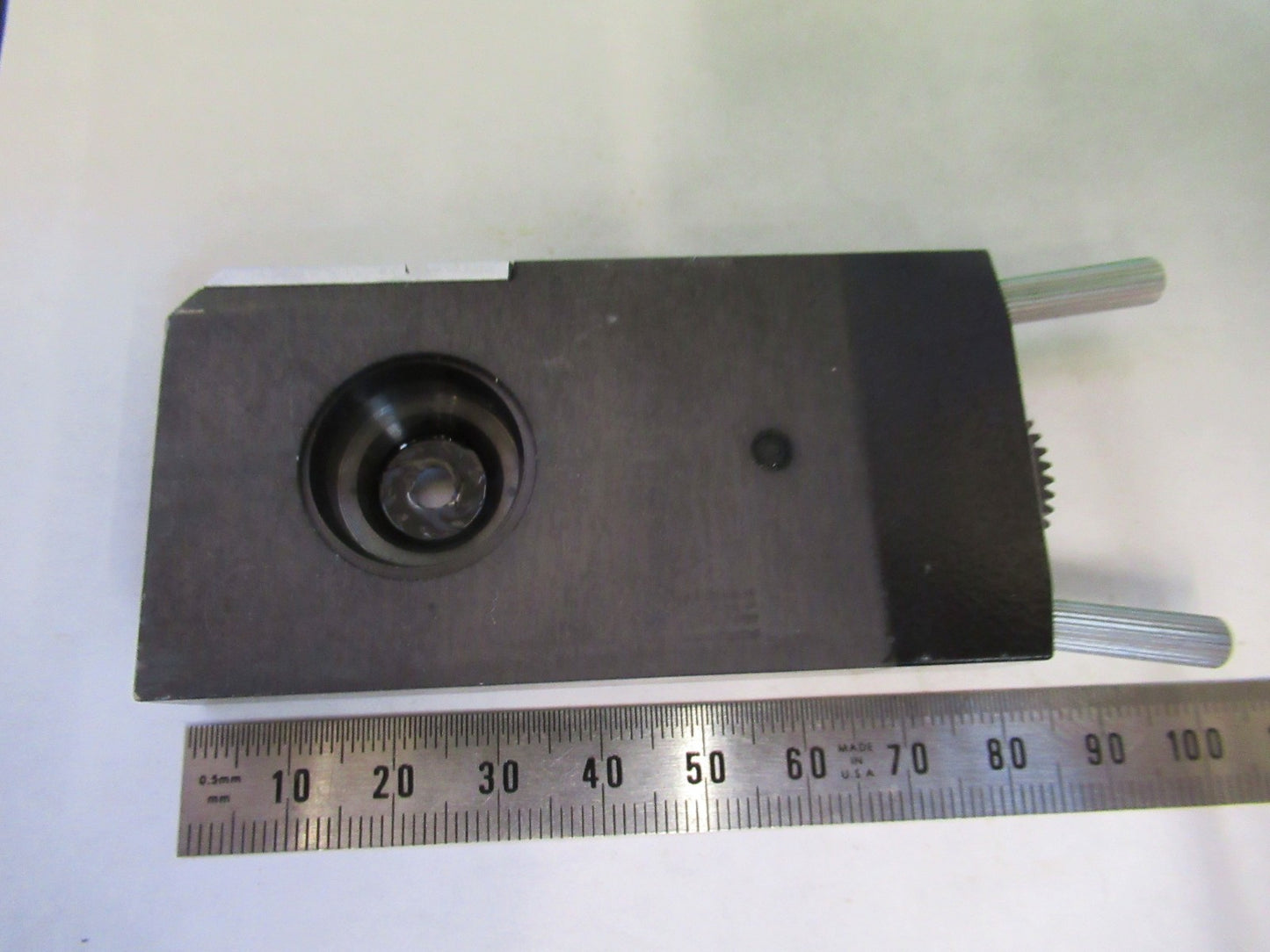 AUS JENA GERMANY SLIDE IRIS DIAPHRAGM OPTICS MICROSCOPE PART AS PICTURED T2-A-05