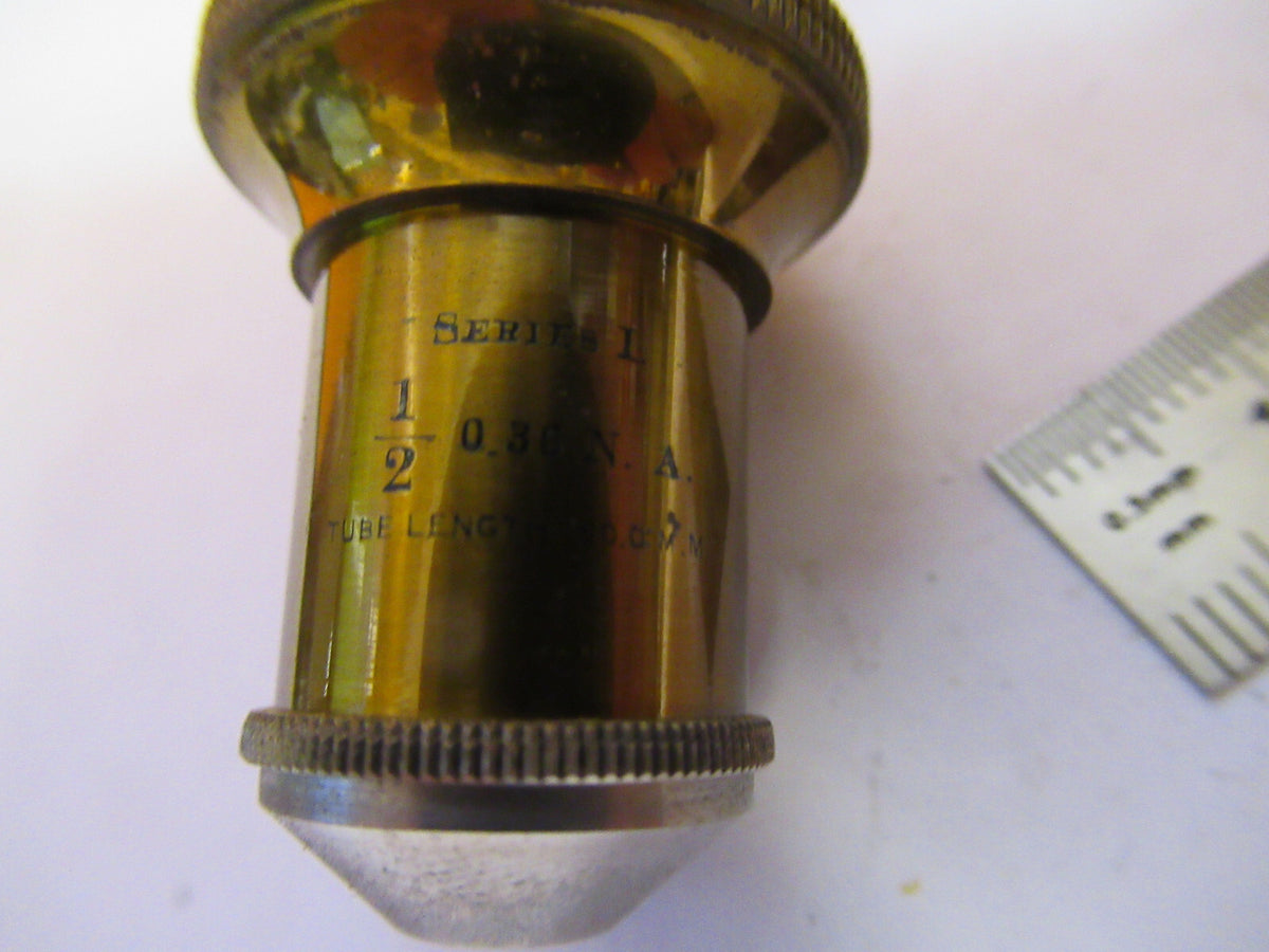 ANTIQUE BAUSCH LOMB BRASS OBJECTIVE 1/2in MICROSCOPE PART AS PICTURED Y1-A-53