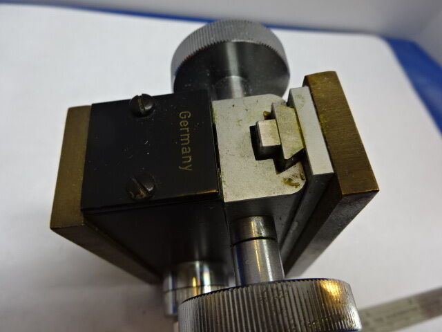 VINTAGE BRASS STAGE MICROMETER GERMANY UNKNOWN MAKE MICROSCOPE PART AS IS &83-62