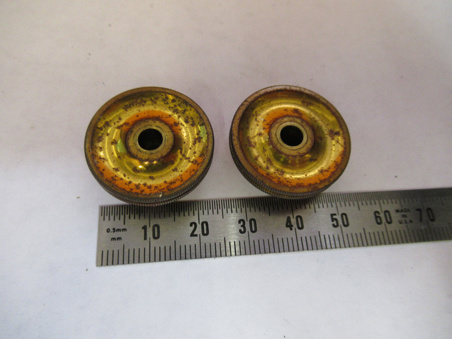ANTIQUE BRASS BAUSCH LOMB KNOBS FINE ADJUST MICROSCOPE PART AS PICTURED Y2-A-81