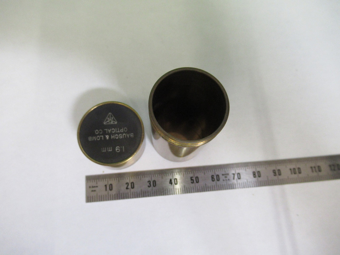 ANTIQUE BAUSCH LOMB BRASS CAN OBJECTIVE MICROSCOPE PART AS PICTURED  V1-A-04