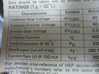 SILICON PNP TRANSISTOR HEP S0019 SEMICONDUCTOR AS IS BIN#11