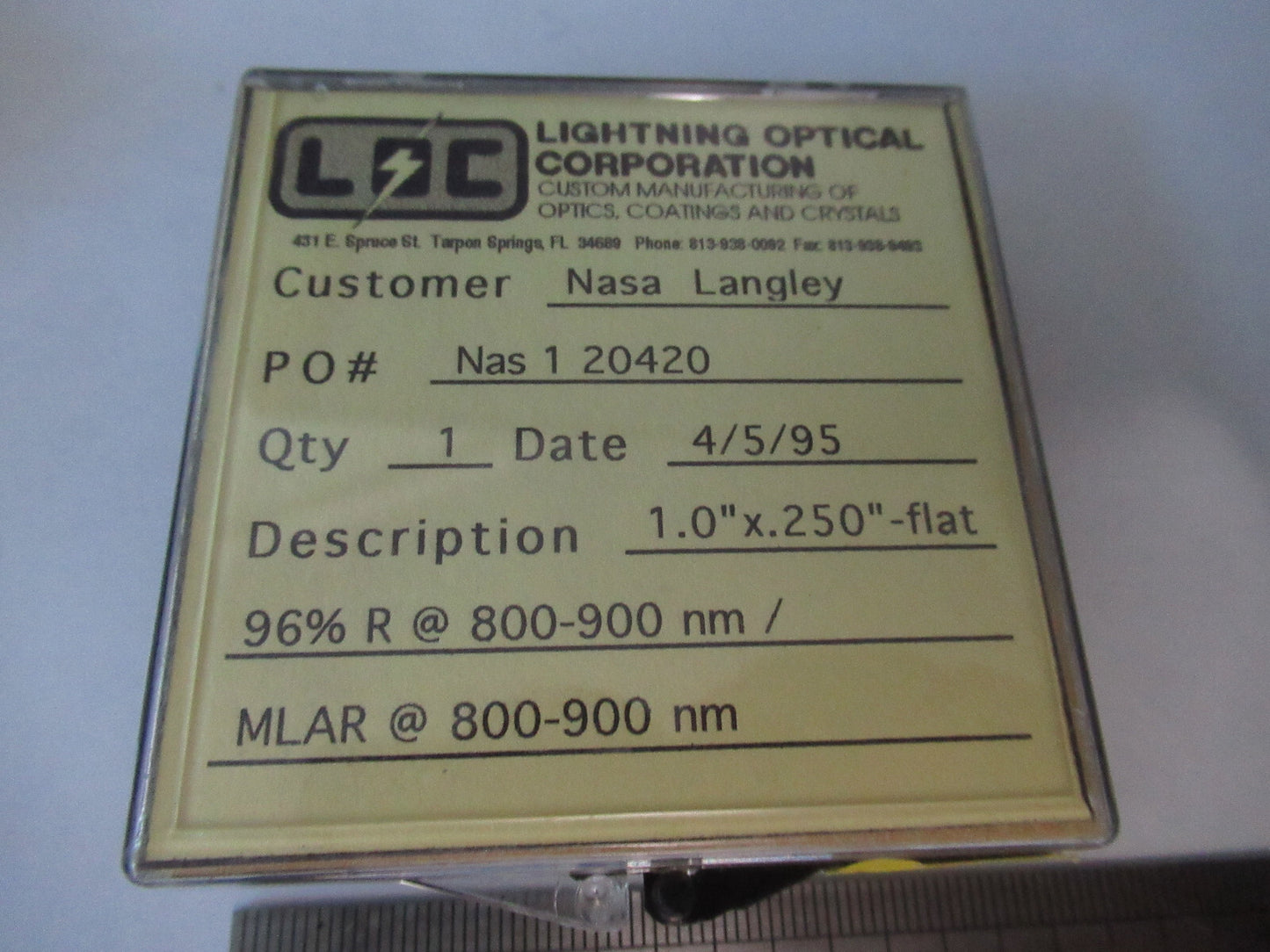 ex Nasa Optical One Lens 800-900 nm Laser Optics