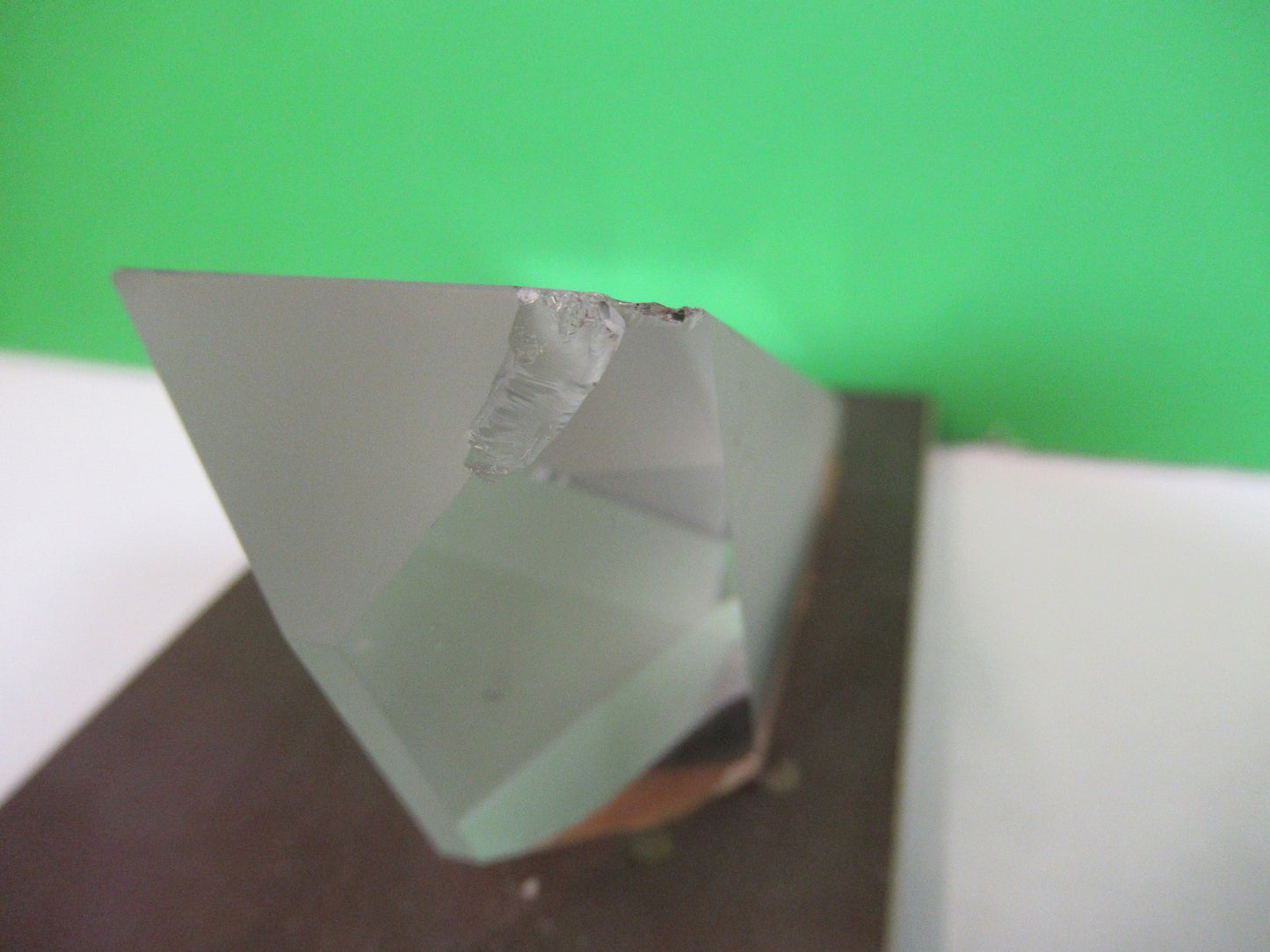 OPTICAL GLASS PRISM MOUNTED [chipped] MICROSCOPE OPTICS PART AS PICTURED 98-A-01