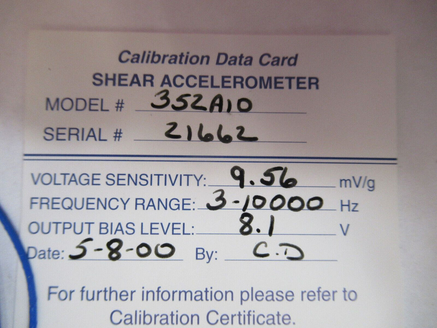 PCB PIEZOTRONICS VIBRATION SENSOR 352A10 ACCELEROMETER VIBRATION AS PIC #R3-C-12