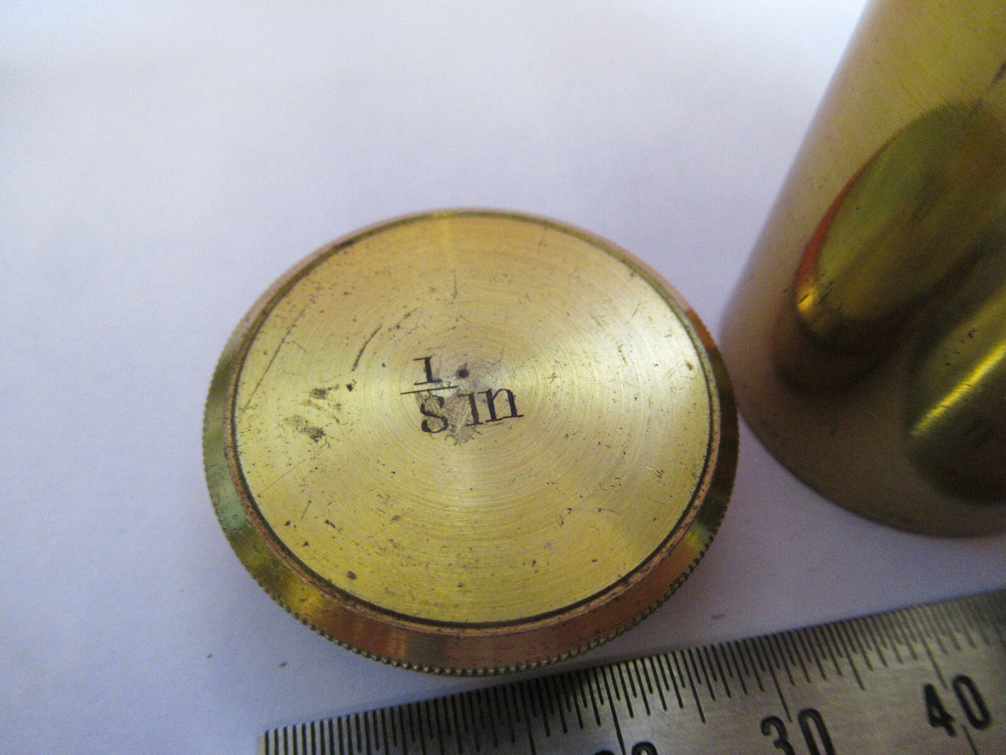 ANTIQUE BRASS EMPTY OBJECTIVE CAN POWELL MICROSCOPE PART AS PICTURED F8-A-04