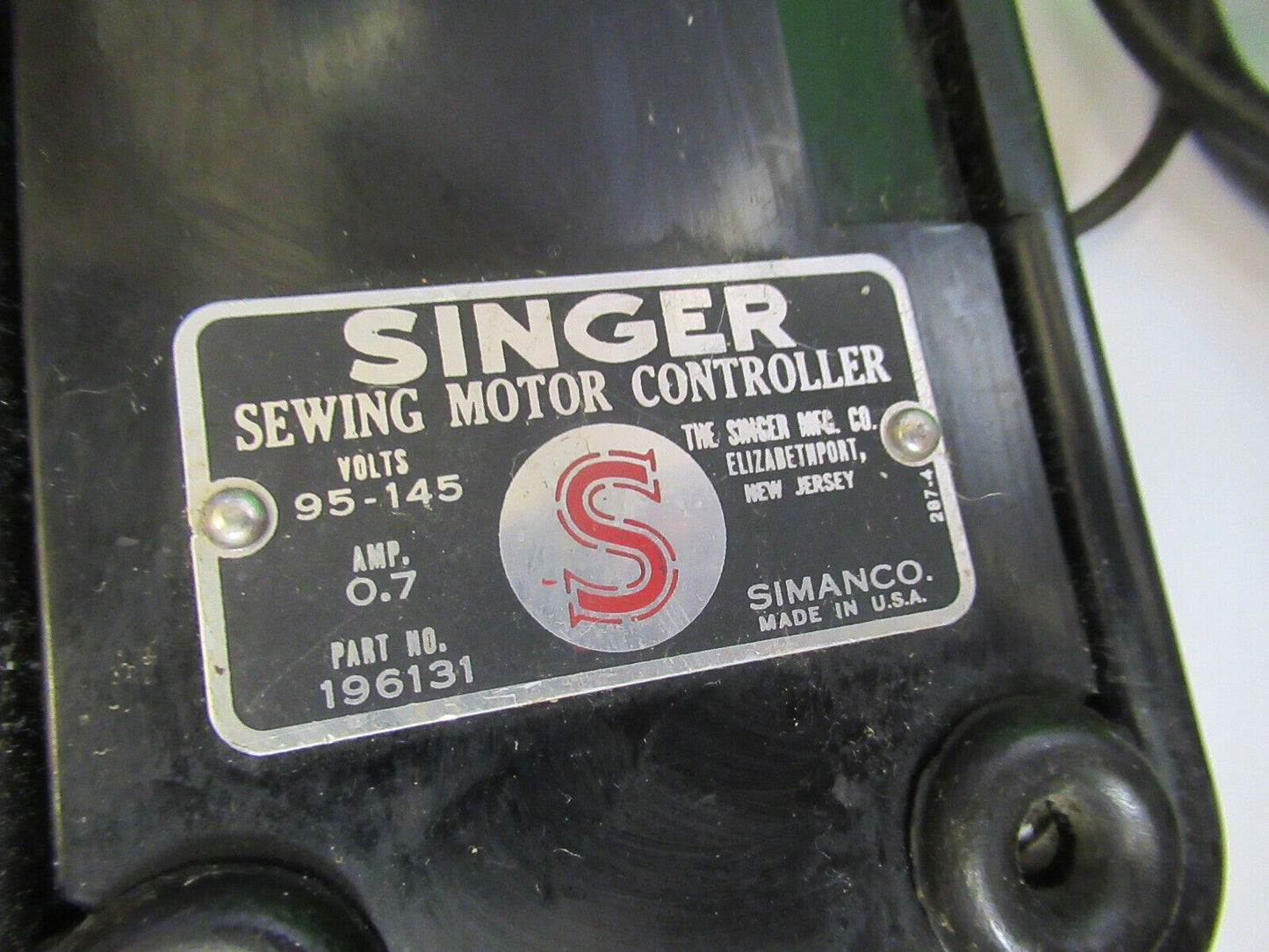 OLD SINGER SEWING ACCESSORY MACHINE  foot pedal switch ASSEMBLY &H2-A-53