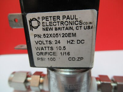 PETER PAUL ELECTRONICS SOLENOID VALVE 24V DC 100 PSI AS PICTURED &5M-X3