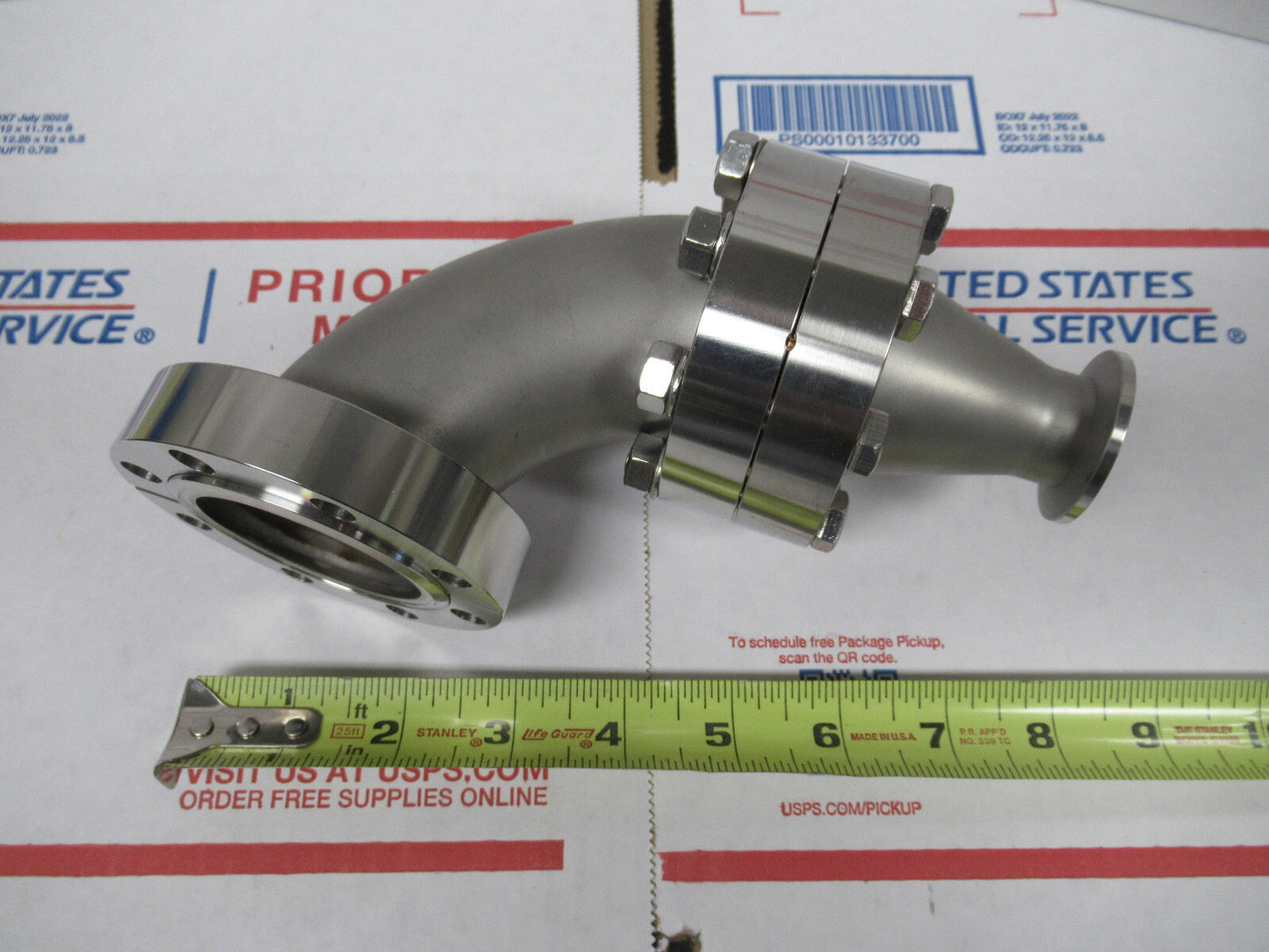 MDC HIGH VACUUM LARGE CF ELBOW ADAPTER HEAVY STAINLESS STEEL AS PIC X6-FT-97