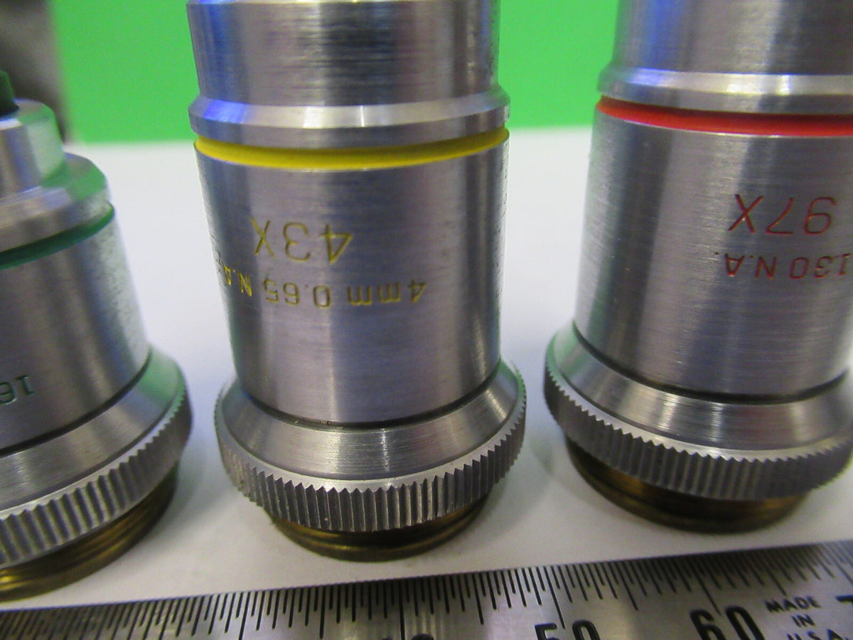 Lot 3 Ea Microscope Objective Lenses Bausch & Lomb 10X 43X 97X Optics
