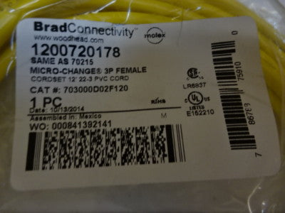 Brad Connectivity Cable 1200720178 Molex Woodhead Control Systems