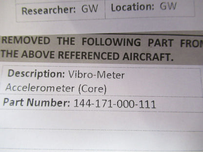 MEGGITT VIBRO-METER  144-171-000-111 DUAL TURBINE ACCELEROMETER AS PIC S6-A-70