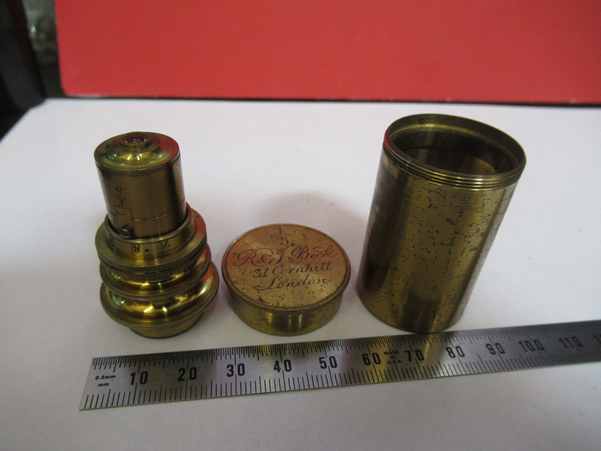 ANTIQUE BRASS RJ BECK LONDON "1/5" OBJECTIVE MICROSCOPE AS PICTURED &F8-A-82