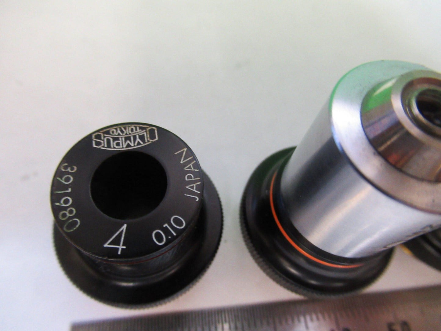LOT OLYMPUS JAPAN OBJECTIVE 4X 10X 40X 100X MICROSCOPE PART AS PICTURED X4-A-29