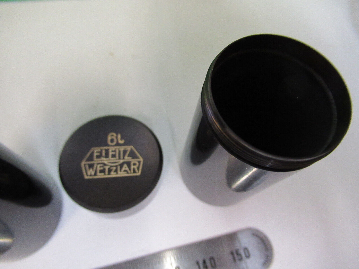 ANTIQUE LOT 3EA OBJECTIVE CANS LEITZ GERMANY MICROSCOPE PART AS PICTURED X5-A-23