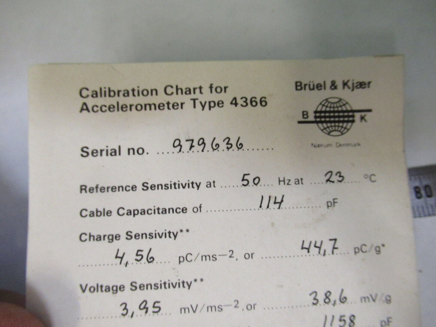 BRUEL KJAER 4366 ACCELEROMETER VIBRATION SENSOR AS PICTURED X9-B-93