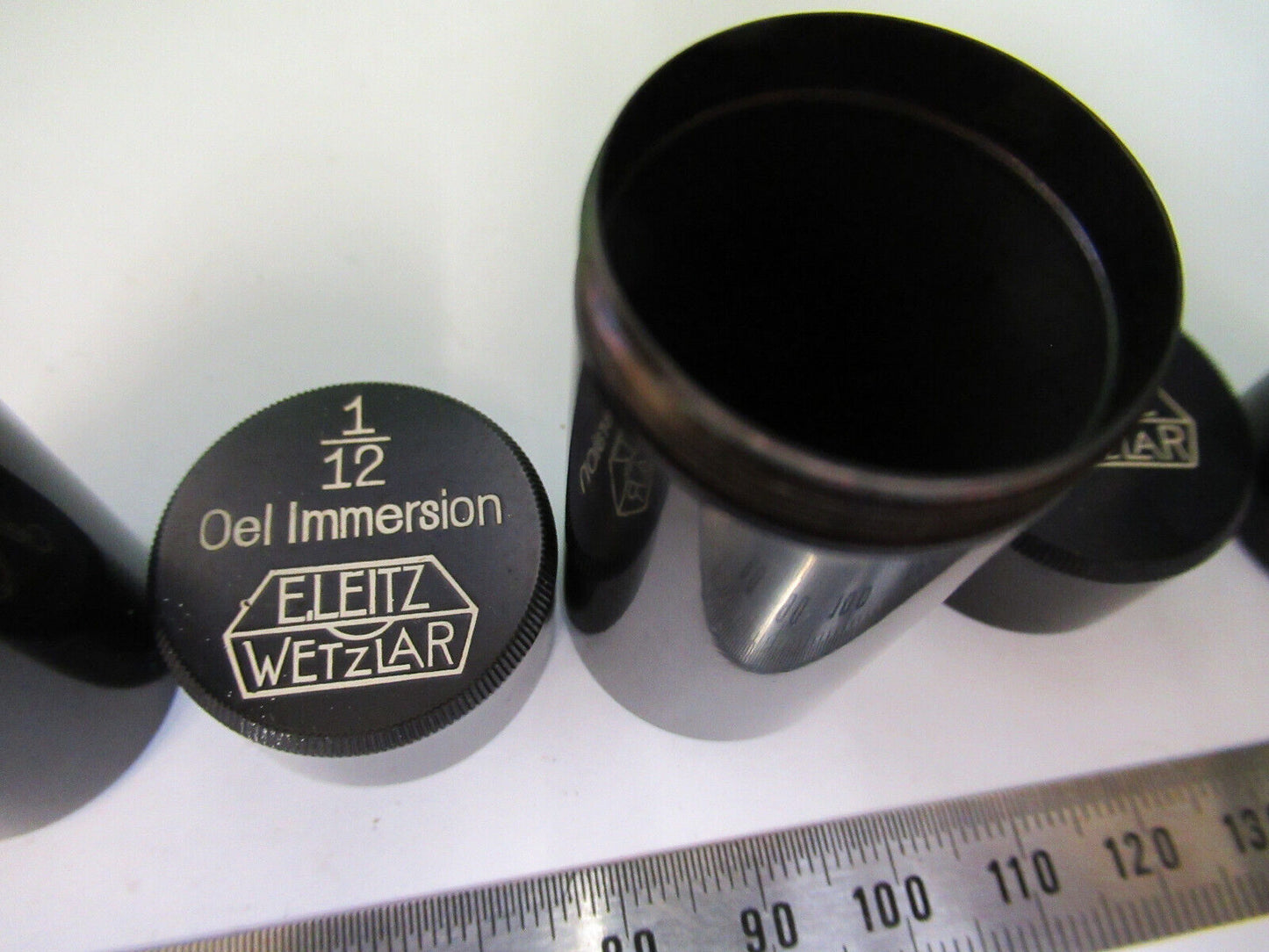 ANTIQUE LOT 3EA OBJECTIVE CANS LEITZ GERMANY MICROSCOPE PART AS PICTURED X5-A-23