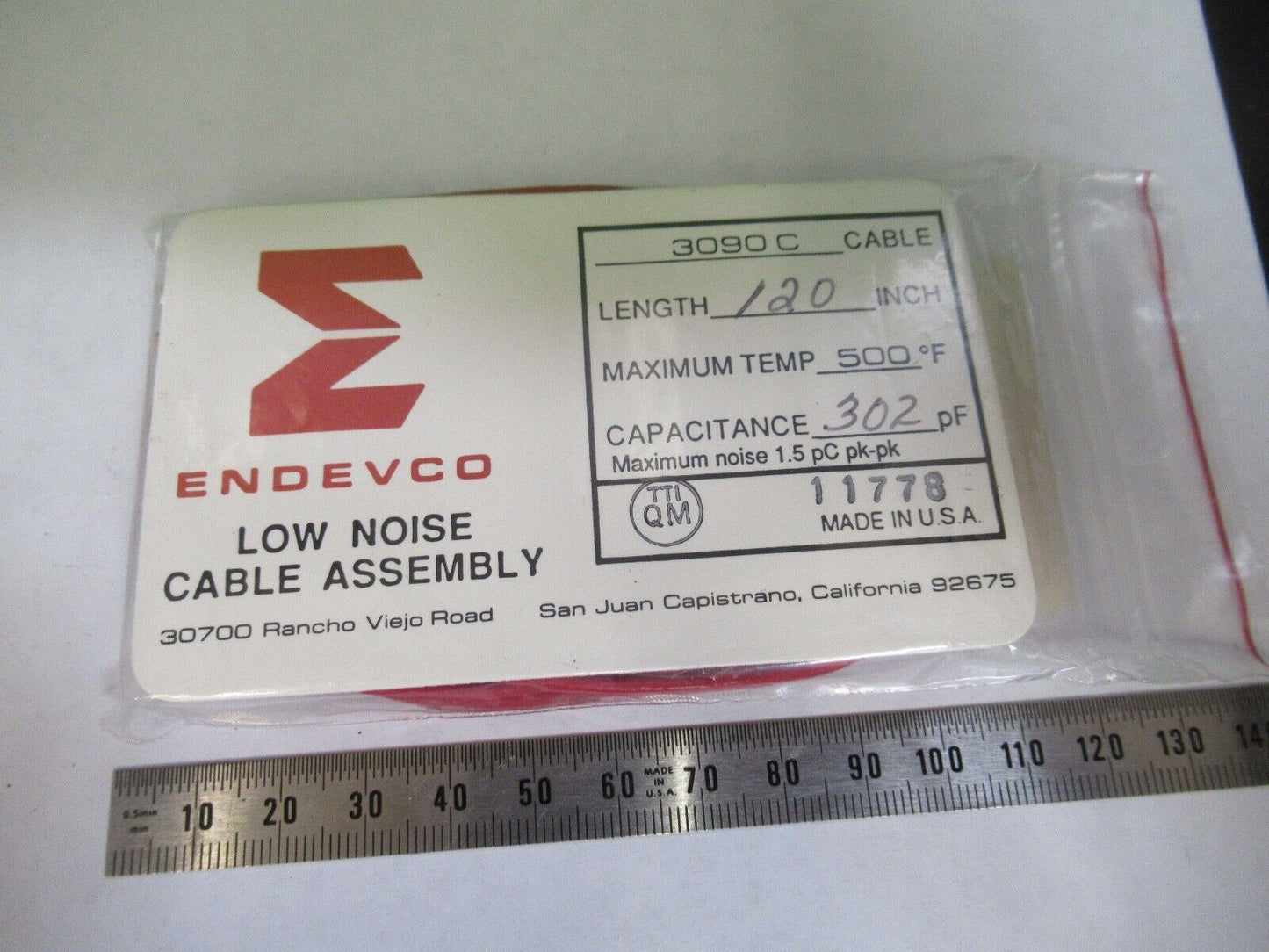 PCB ENDEVCO  3090C LOW NOISE CABLE for ACCELEROMETER PIEZOELECTRIC Z1-FT-97