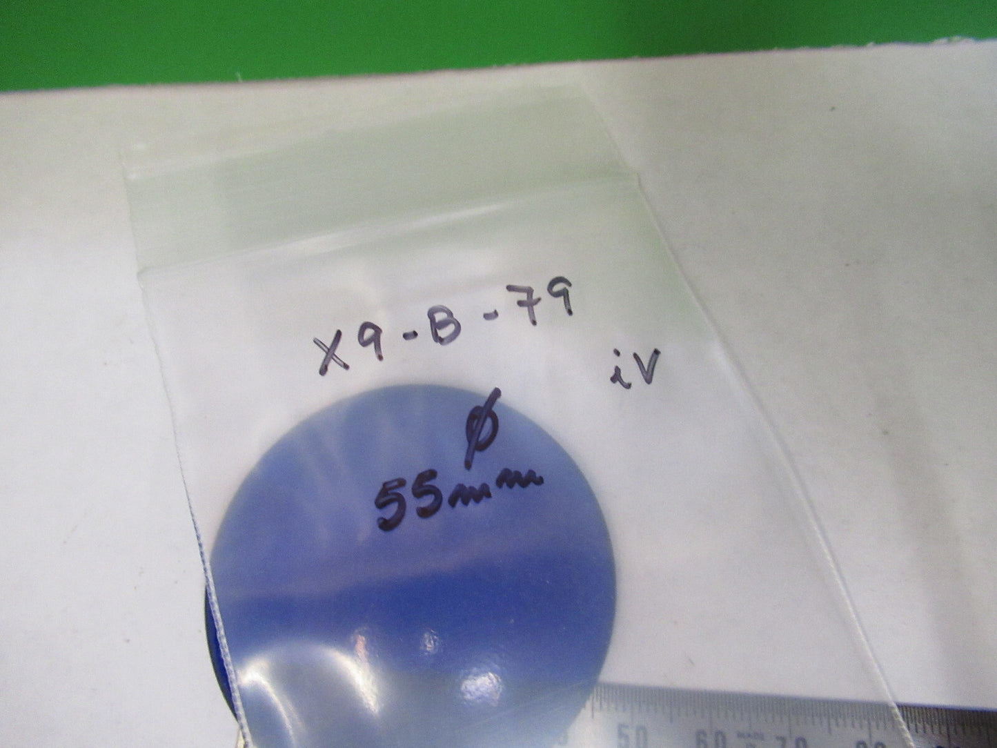 OPTICAL WEIRD BLUE GLASS CONCAVE CONVEX FILTER OPTICS  AS PICTURED X9-B-79