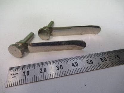 ANTIQUE ERNST LEITZ WETZLAR PAIR CLIPS STAGE MICROSCOPE PART AS PICTURED X5-A-25