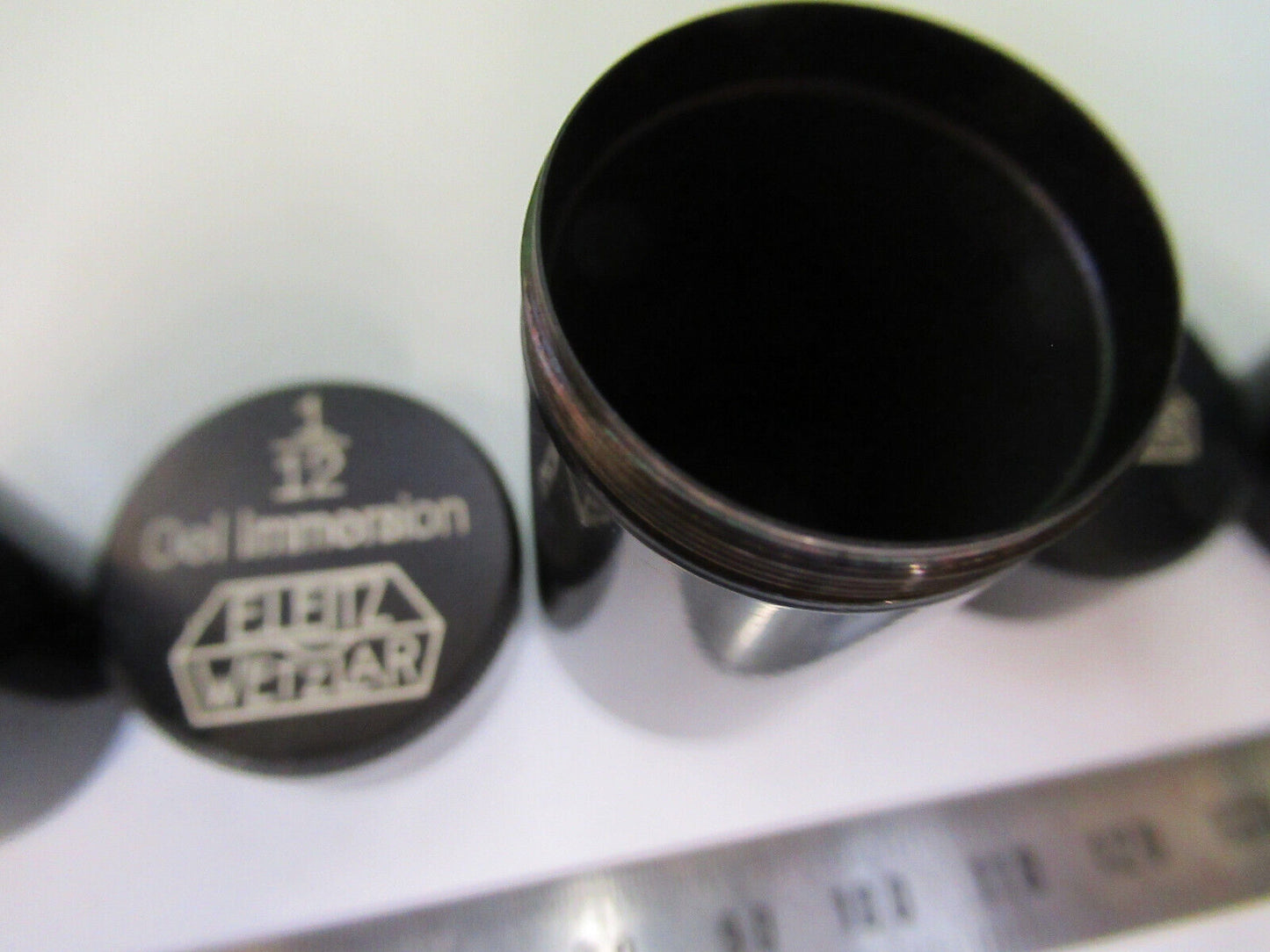 ANTIQUE LOT 3EA OBJECTIVE CANS LEITZ GERMANY MICROSCOPE PART AS PICTURED X5-A-23