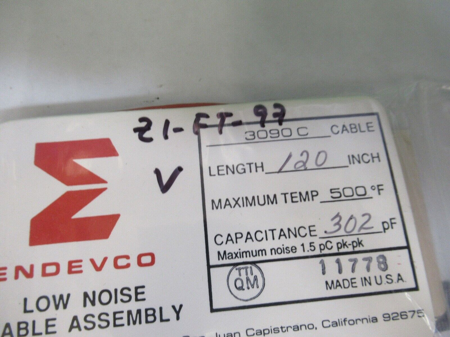 PCB ENDEVCO  3090C LOW NOISE CABLE for ACCELEROMETER PIEZOELECTRIC Z1-FT-97