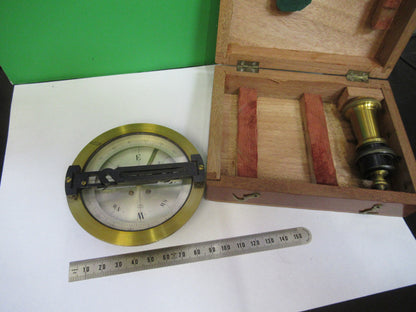 Antique Brass Marine Compass in Wood Cabinet Very Nice