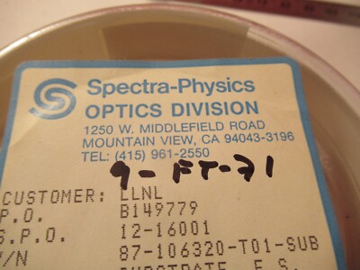 Optical Flat Fused silica Uncoated 3" Diameter 1/10 Wave Optics AS Pic