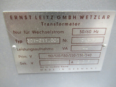 Ernst Leitz Wetzlar Germany Lamp Power Supply 301-211.001 Microscope