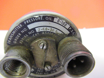 EDISON PRESSURE TRANSDUCER 318-100 PSI AIRCRAFT INSTRUMENT S4-B-52
