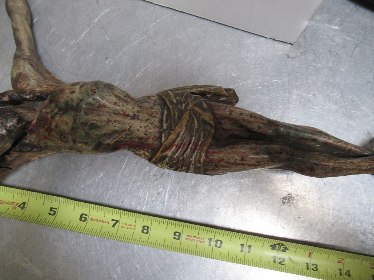 15" Antique 1700's Crucifix Jesus Christ Corpus Carved Wood Church AS PICTURED