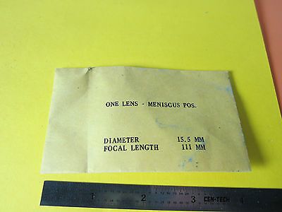 OPTICAL LENS 15.5 mm DIAMETER FL 111 mm LASER OPTICS BIN#D1