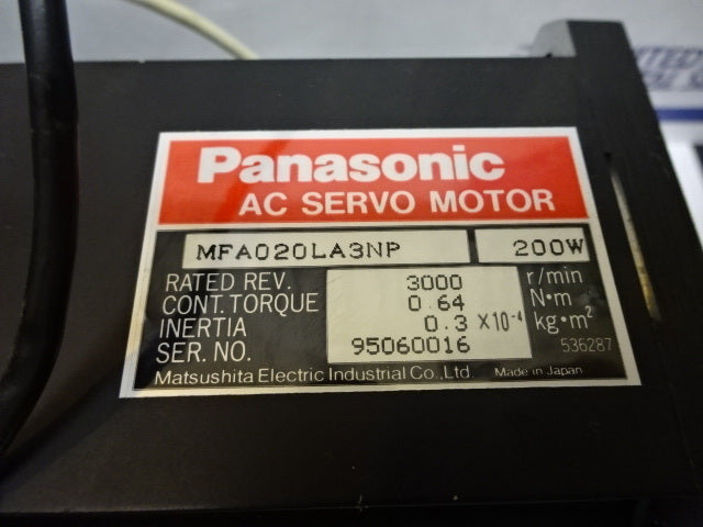 PANASONIC AC SERVO MOTOR MFA020LA3NP CONTROL 200W AS IS #82