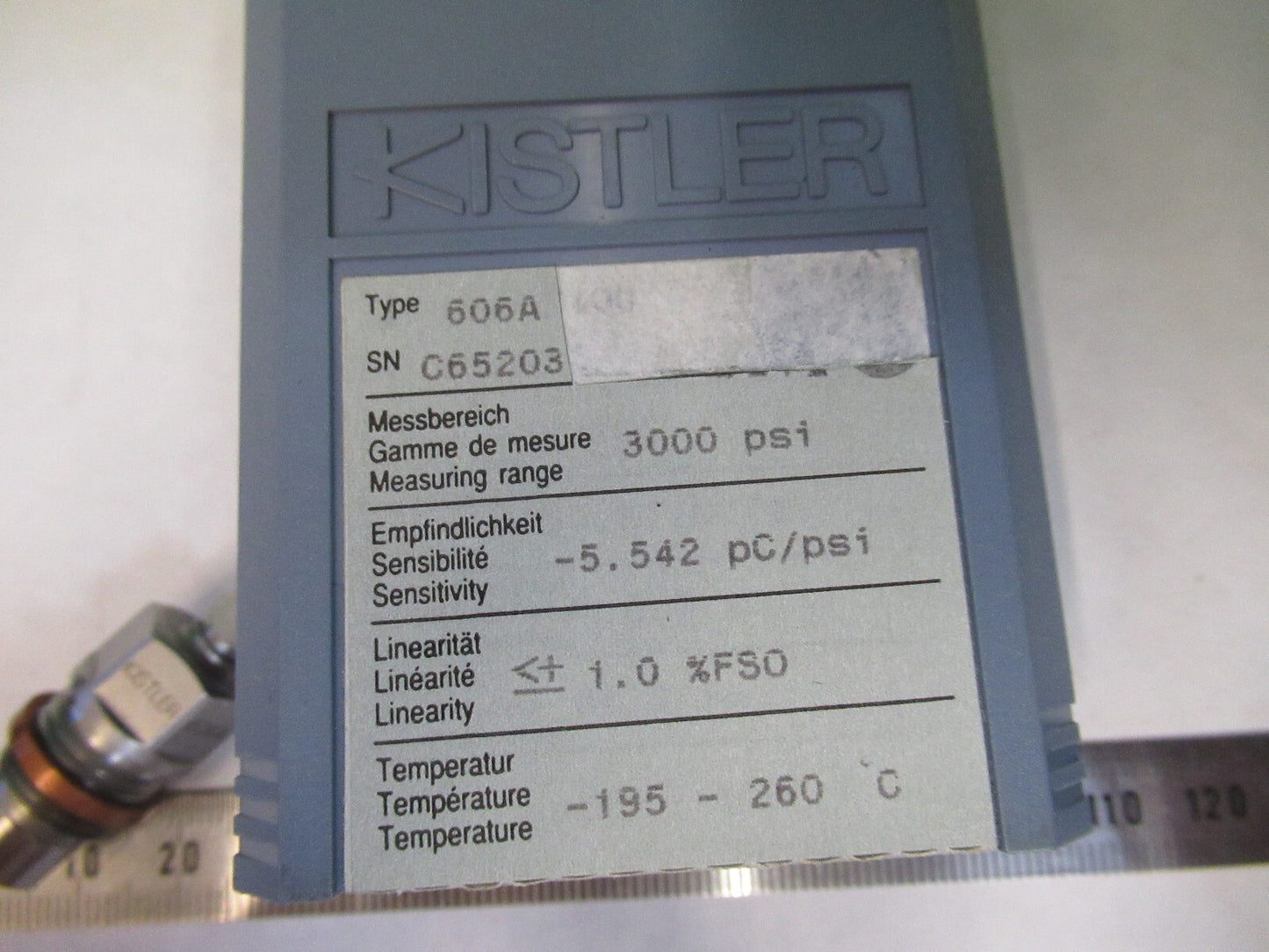 KISTLER QUARTZ 606A 3,000 psi SENSOR PRECISION PRESSURE AS PICTURED A2-FD-02