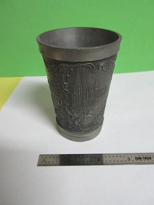 VINTAGE OLD LEAD METAL PEWTER CUP FROM GERMANY ENGRAVED ? COLLECTABLE BIN#BIBLIO