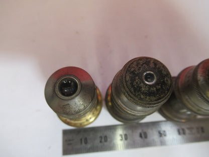 ANTIQUE BRASS LOT OBJECTIVES ERNST LEITZ GERMANY MICROSCOPE PART AS PIC V7-A-34