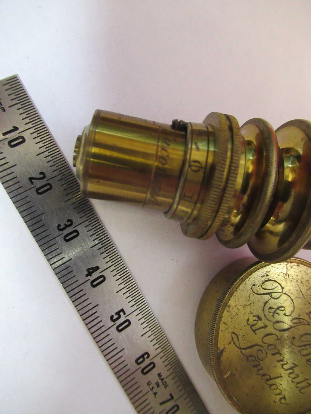 ANTIQUE BRASS RJ BECK LONDON "1/5" OBJECTIVE MICROSCOPE AS PICTURED &F8-A-82