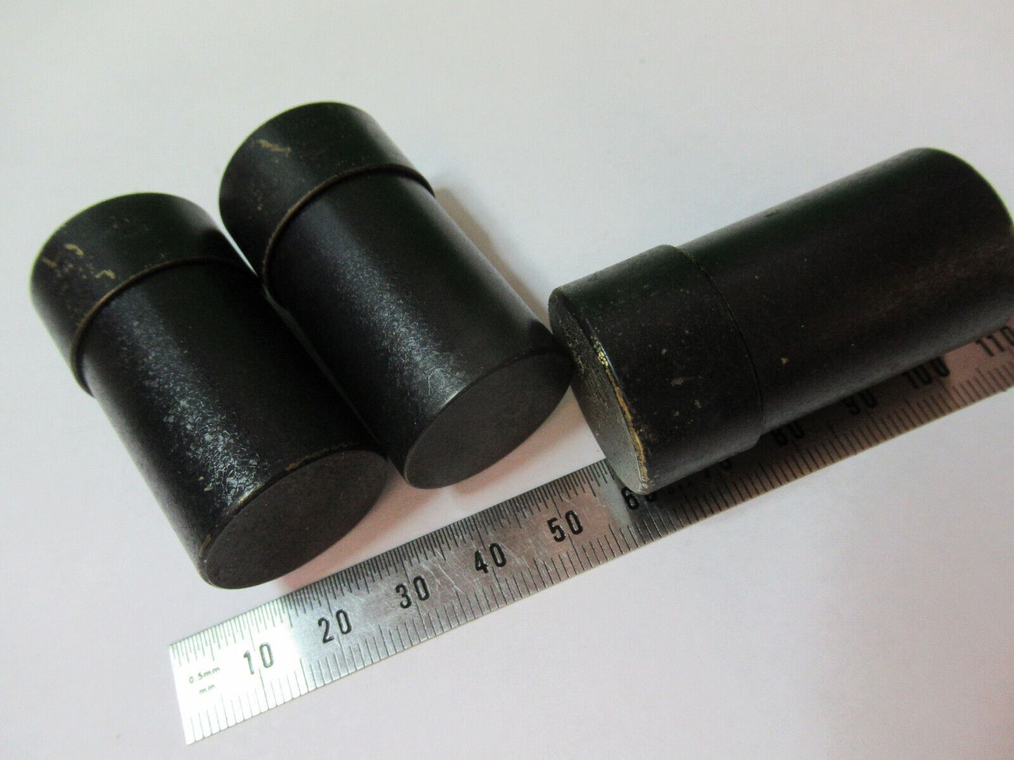 LOT 3 EA BRASS OBJECTIVE CANISTERS SPENCER MICROSCOPE PART AS PICTURED #H9-C-27