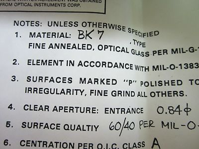 Optical Mil Spec Teledyne Thick Cx Cc Lens BK7 Glass Laser Optics