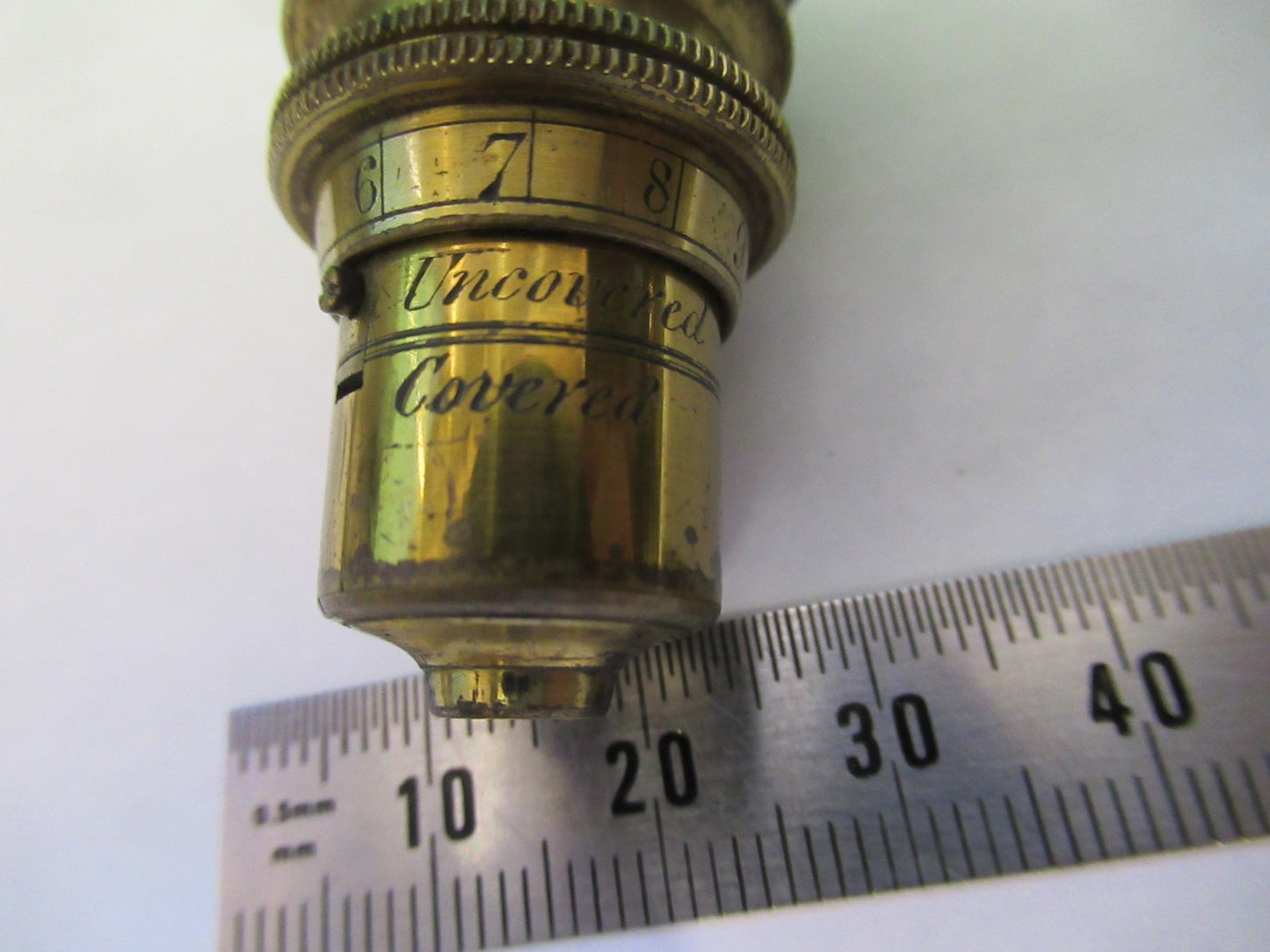 ANTIQUE BRASS OBJECTIVE LENS OPTIC UK LONDON MICROSCOPE PART AS PICTURED Y3-B-05