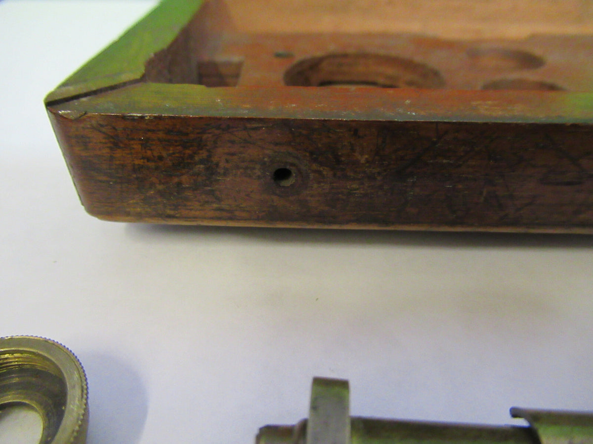 ANTIQUE UNKNOWN BRASS MICROSCOPE + CASE circa 1830 AS PICTURED X6-A-80