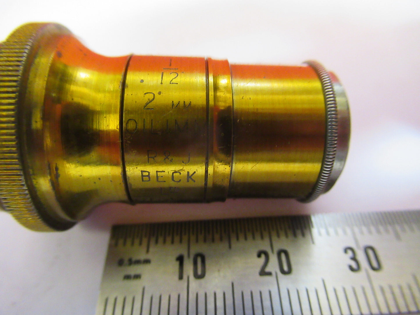 ANTIQUE BRASS RJ BECK LONDON "1/12" OBJECTIVE MICROSCOPE AS PICTURED &F8-A-85