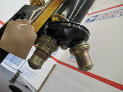 FOR PARTS OR REPAIR ANTIQUE MICROSCOPE BAUSCH LOMB + OBJECTIVES circa 1890 LOB