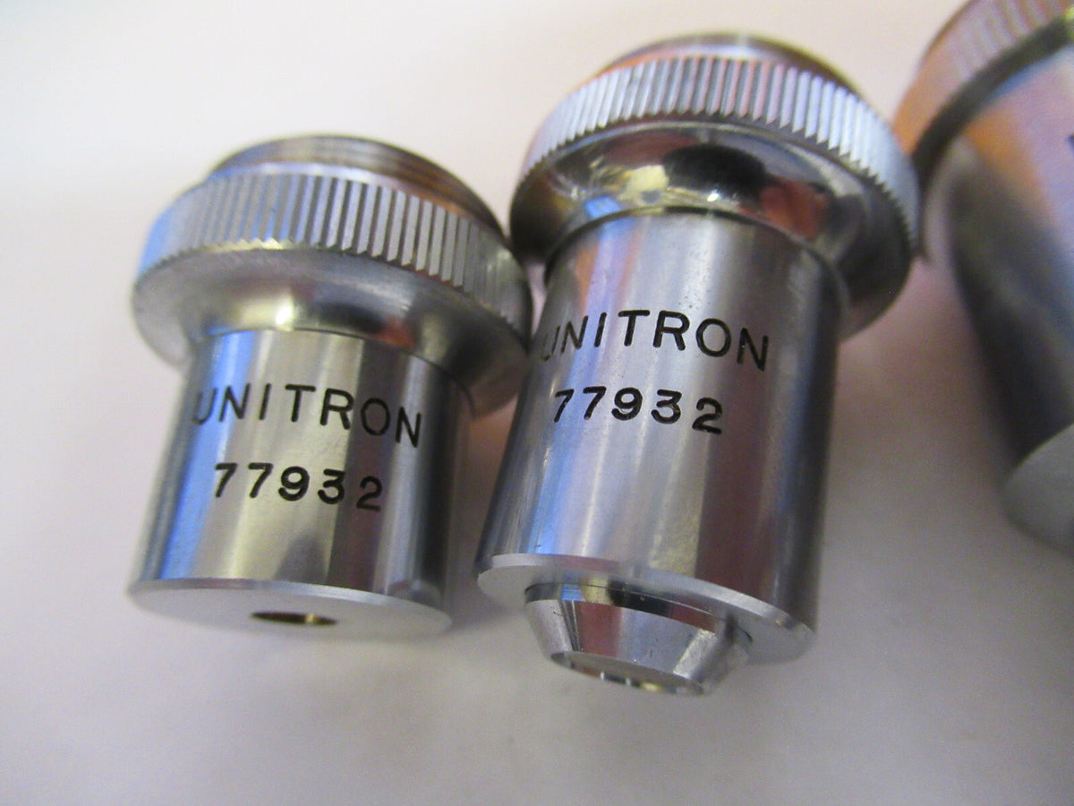 LOT UNITRON JAPAN 4X 40X 10X OBJECTIVE  LENS MICROSCOPE PART AS PICTURED Y1-A-58