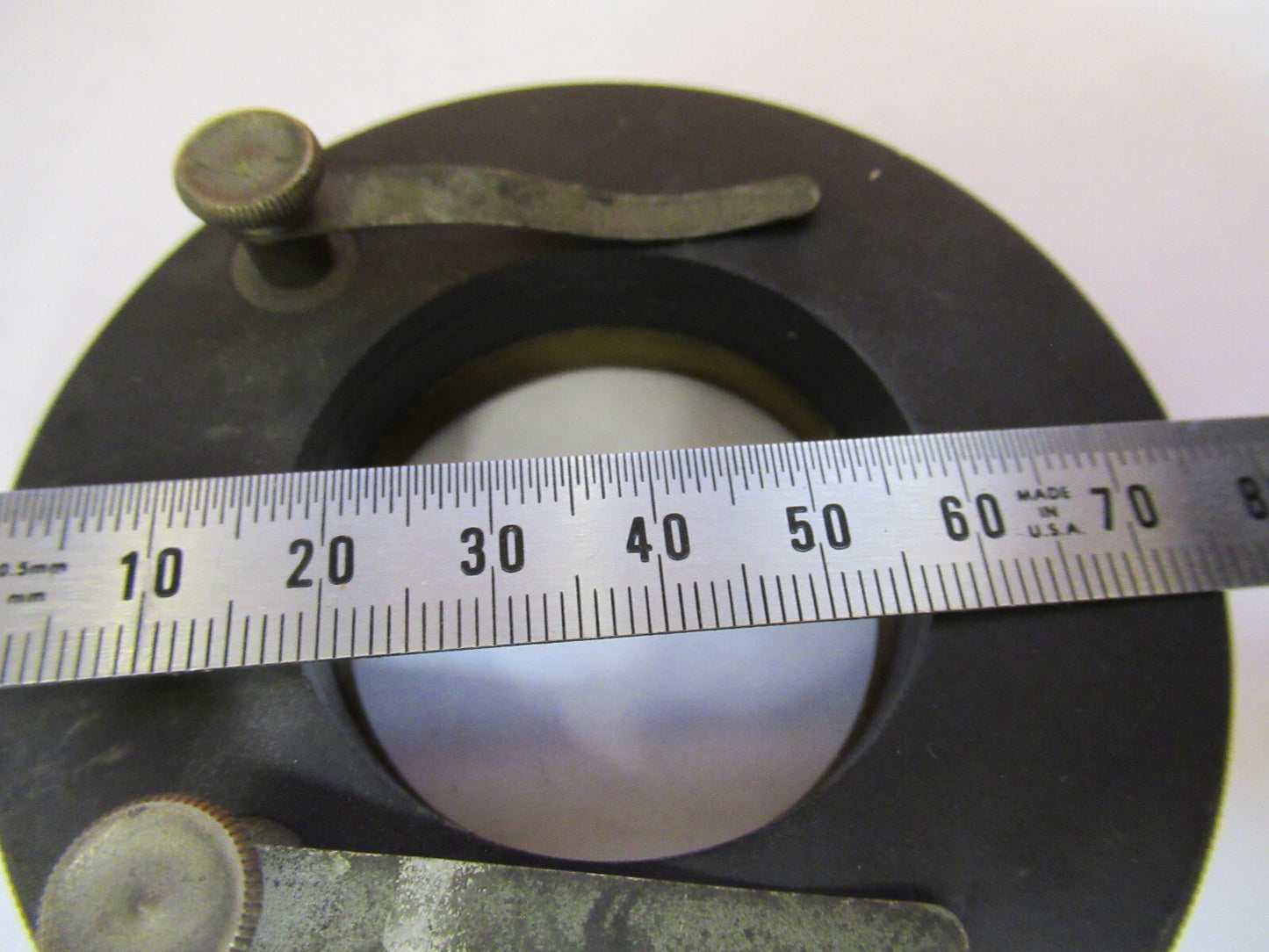 ANTIQUE BAUSCH LOMB POL STAGE TABLE BRASS MICROSCOPE PART AS PICTURED Y1-A-45