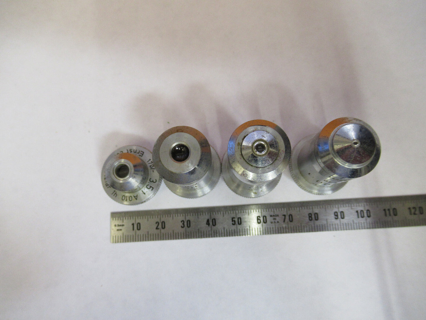 LEITZ WETZLAR LOT 4 PCS OBJECTIVE LENS OPTIC MICROSCOPE PART AS PICTURED Y1-A-37